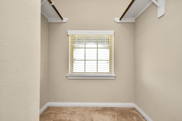 spacious closet featuring light carpet