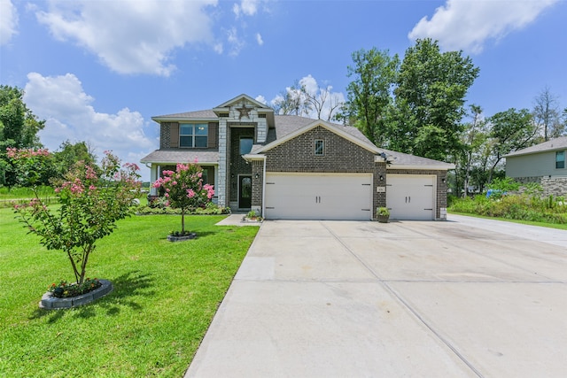 view of front facade featuring a front yard and a garage