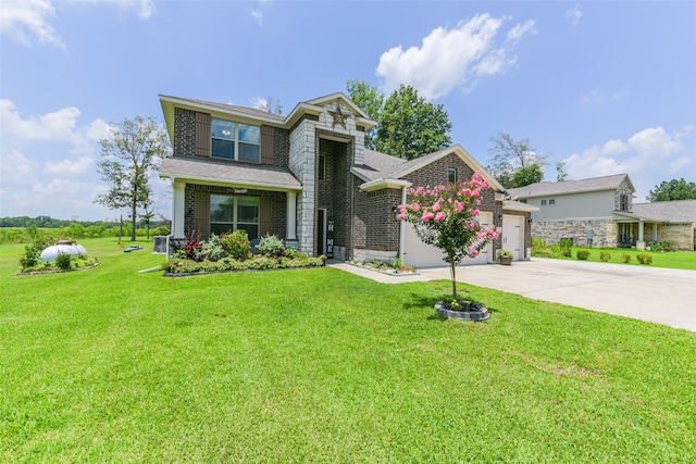 view of front of home featuring a garage and a front lawn