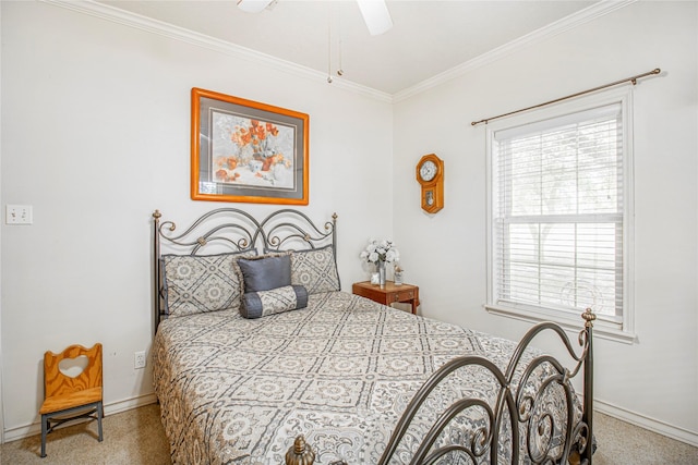 bedroom featuring ceiling fan and ornamental molding