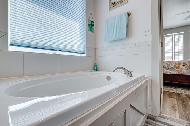 bathroom with a bathtub and wood-type flooring