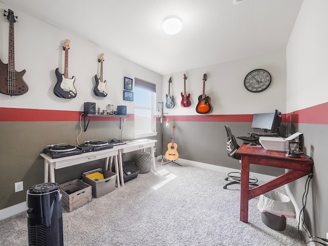 home office with carpet floors