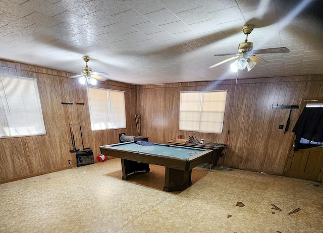 recreation room featuring ceiling fan and pool table