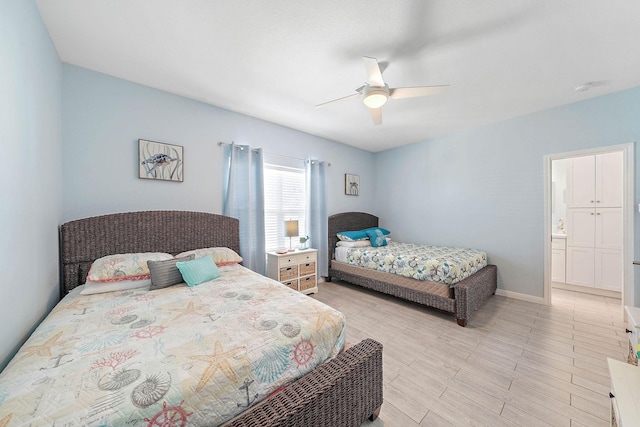 bedroom featuring ceiling fan and light hardwood / wood-style floors