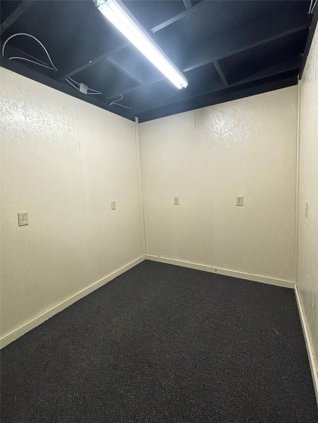 basement featuring carpet flooring