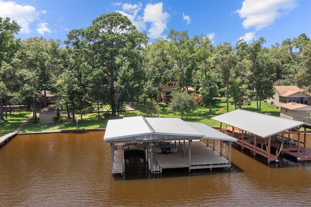 dock area with a water view