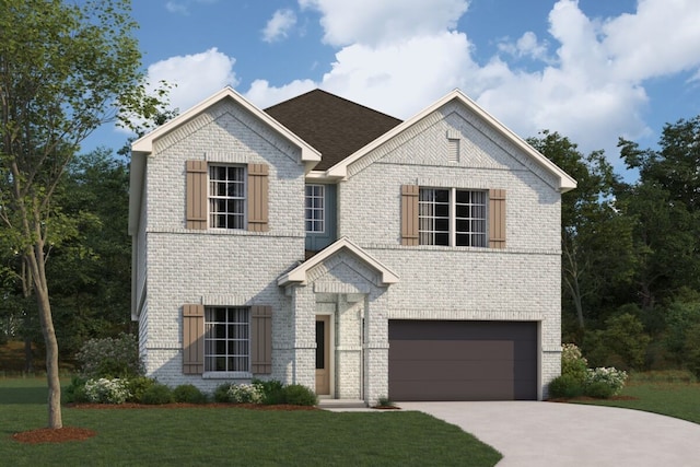 view of front of house featuring a front lawn and a garage