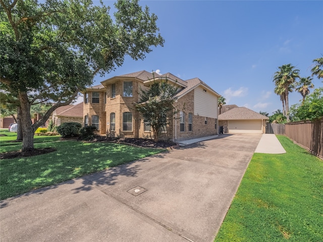 view of front facade with a garage and a front yard