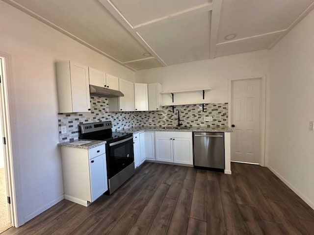 kitchen featuring white cabinets, sink, dark hardwood / wood-style flooring, and stainless steel appliances