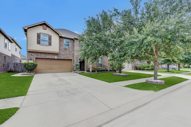 view of front of property with a front lawn and a garage