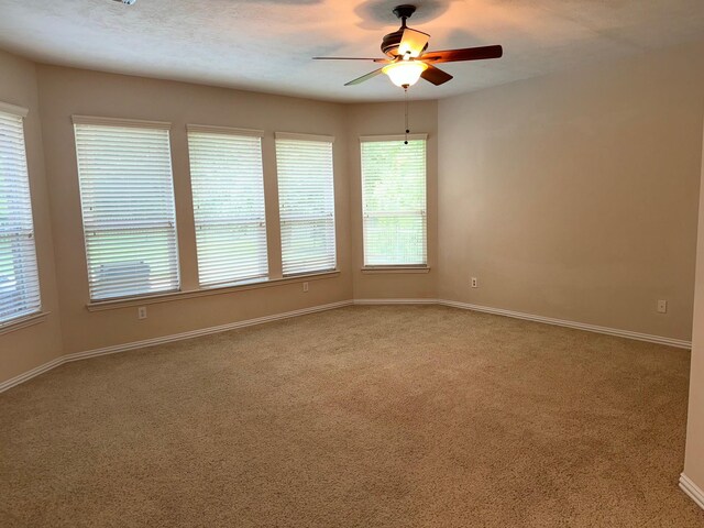 carpeted empty room with ceiling fan and a healthy amount of sunlight