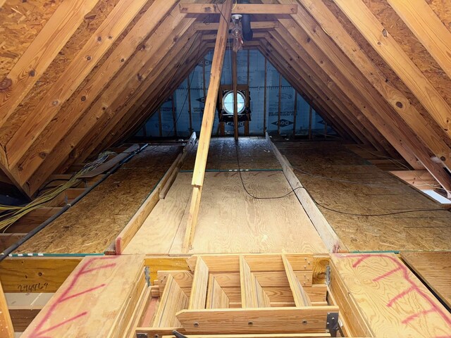 view of unfinished attic