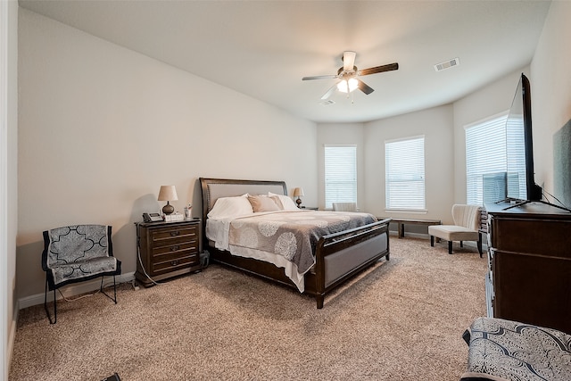 bedroom featuring carpet floors and ceiling fan