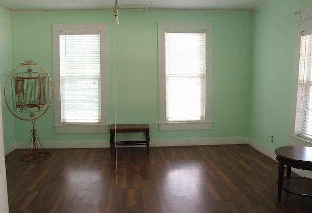 spare room with dark wood-type flooring