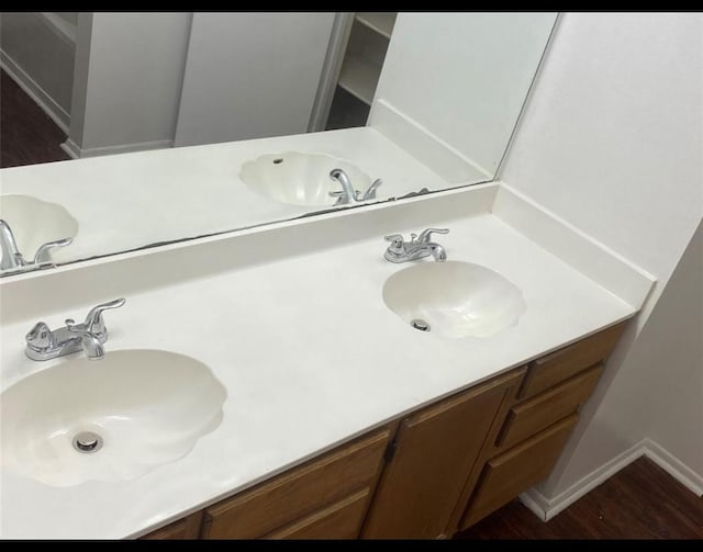 bathroom with vanity and wood-type flooring