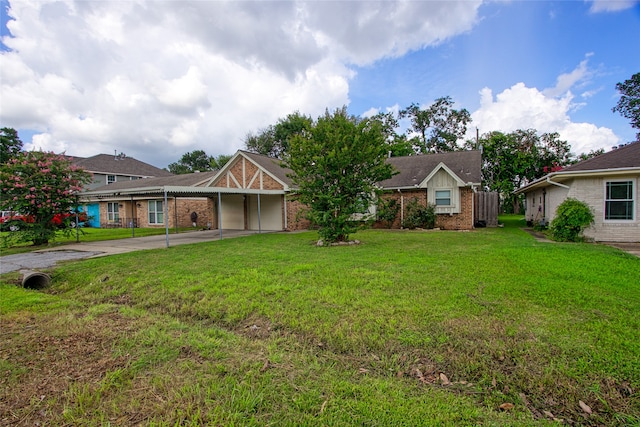 single story home featuring a garage and a front yard