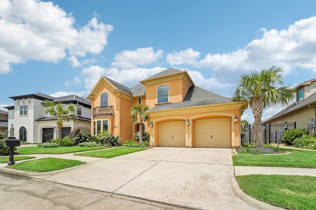 view of front facade featuring a garage and a front yard