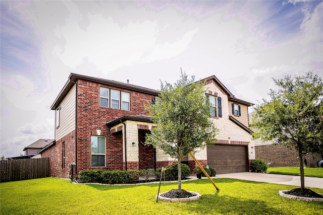 view of front of house featuring a garage and a front yard