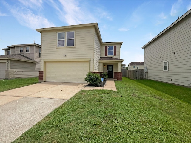 view of front property with a garage and a front lawn