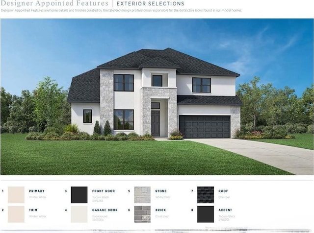 view of front of home featuring a garage and a front yard