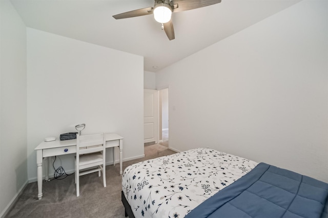 bedroom featuring ceiling fan and carpet floors