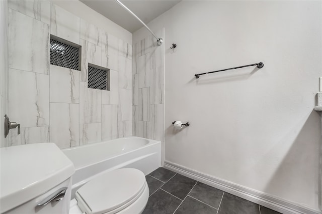 full bathroom with tile patterned floors, toilet, vanity, and tiled shower / bath