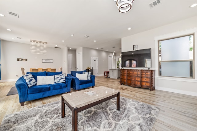 living room with light wood-type flooring