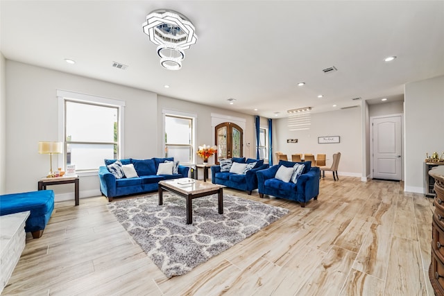 living room with light wood-type flooring