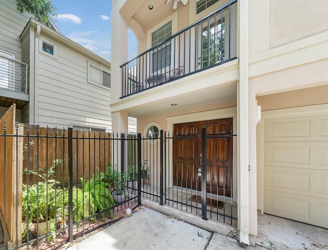 entrance to property featuring a garage