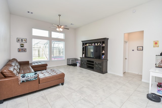 living room with ceiling fan