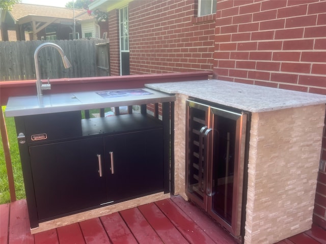 view of patio / terrace with wine cooler