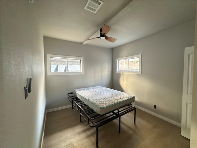 bedroom featuring multiple windows, ceiling fan, and light hardwood / wood-style floors