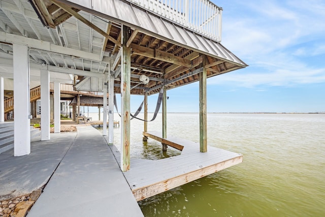 dock area with a water view