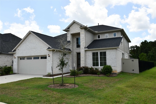 view of front facade with a garage and a front lawn