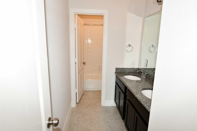 bathroom featuring vanity, shower / washtub combination, and tile patterned floors