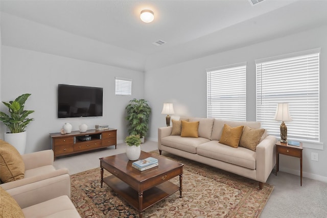 carpeted living room featuring a wealth of natural light