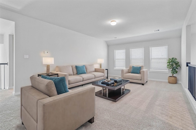 living room with light colored carpet