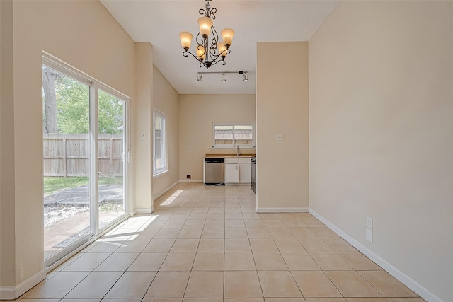 interior space with sink and an inviting chandelier