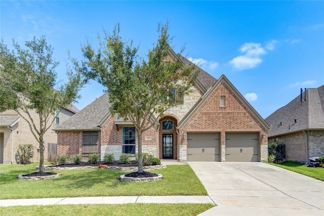 view of front facade with a front lawn and a garage