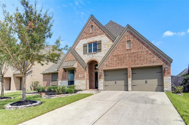 view of front of home with a garage and a front yard