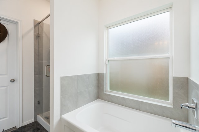 bathroom with plus walk in shower