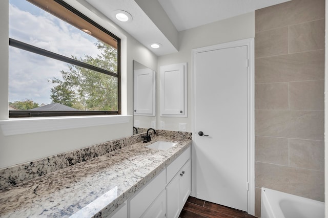 bathroom featuring a washtub, plenty of natural light, and vanity