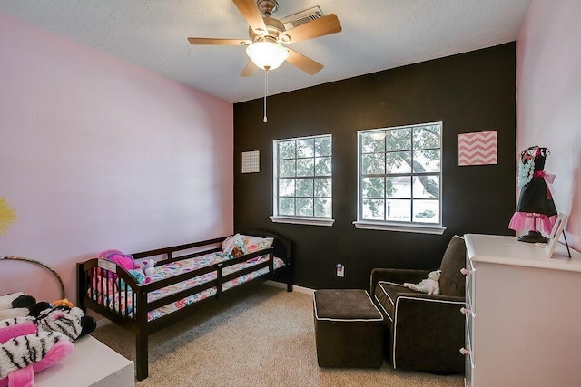 bedroom featuring carpet and ceiling fan