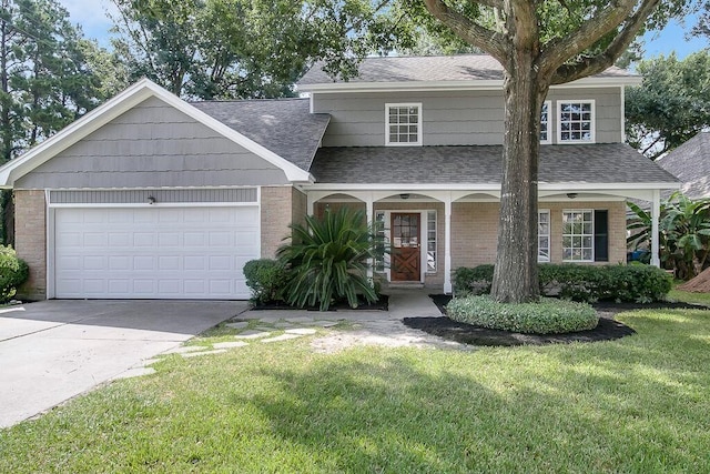 view of front of property with a garage and a front yard