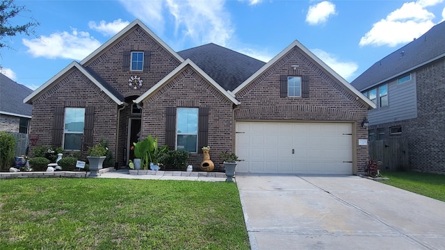 view of front of property with a garage and a front yard