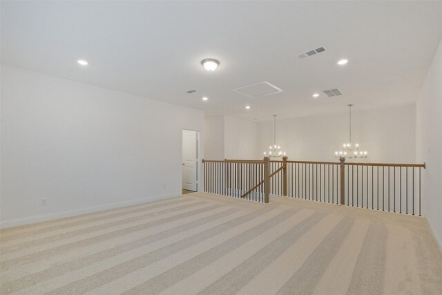 16006 Ruby Laurel Ct, Conroe, TX 77302 - spare room featuring a chandelier, light carpet, recessed lighting, and baseboards