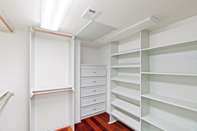 walk in closet featuring dark hardwood / wood-style floors