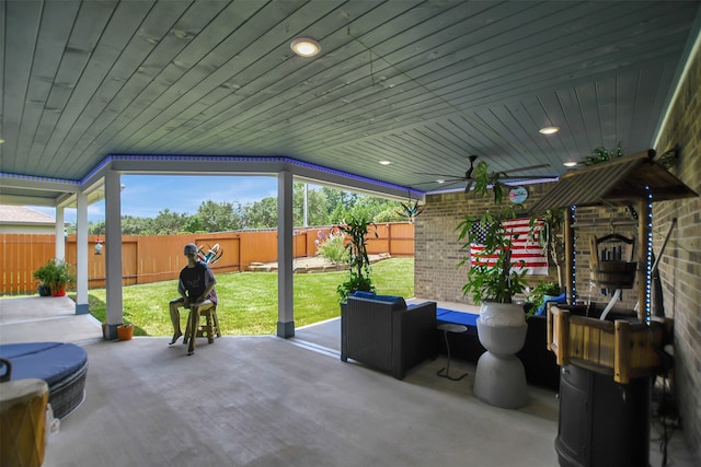 view of patio / terrace with a fireplace