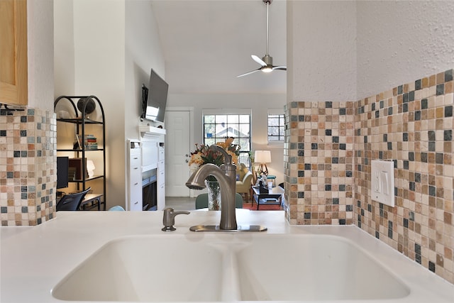 details with ceiling fan and sink