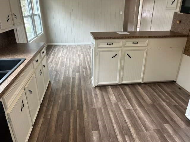 kitchen featuring white cabinetry and dark hardwood / wood-style floors